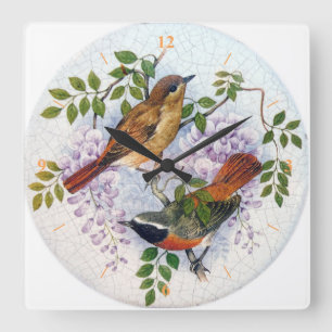 Porcelain Birds. Square Wall Clock
