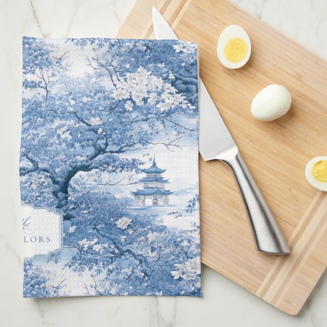 Porcelain Blue Chinoiserie Pattern ID1094 Kitchen Towel (Quarter Fold)