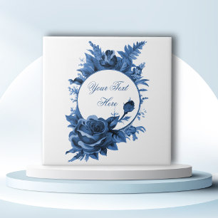 Porcelain Blue Flora Frame Tile