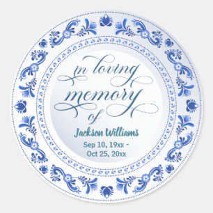 Porcelain Blue Floral Funeral Classic Round Sticker