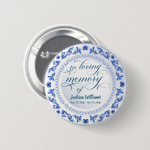Porcelain Blue Floral Funeral Keepsake 2 Inch Round Button