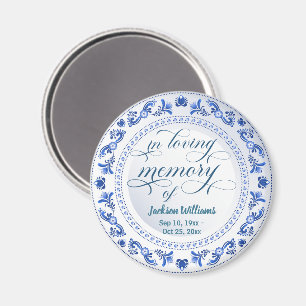 Porcelain Blue Floral Funeral Keepsake Magnet