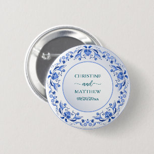 Porcelain Blue Floral Wedding Favour 2 Inch Round Button