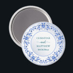 Porcelain Blue Floral Wedding Favour  Magnet<br><div class="desc">An elegant wedding design with blue floral,  porcelain look-alike design and elegant calligraphy that you can customize with your details.</div>