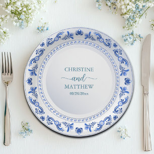 Porcelain Blue Floral Wedding   Paper Plate