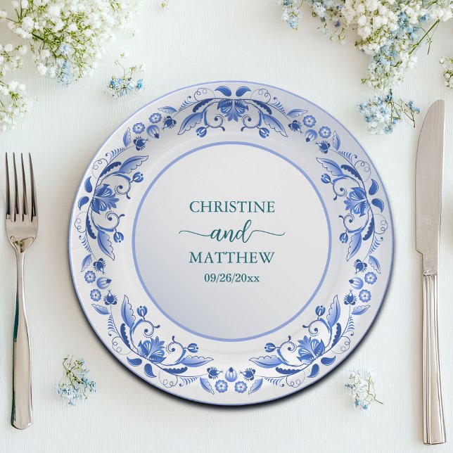 Porcelain Blue Floral Wedding   Paper Plate (Creator Uploaded)