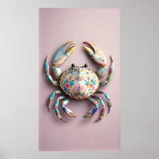 Porcelain Crab – Elegant Floral Shell Art Poster
