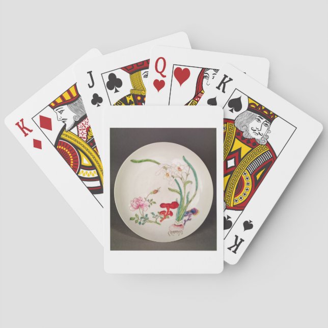 Porcelain dish, famille rose decoration, Yung Chen Playing Cards (Back)