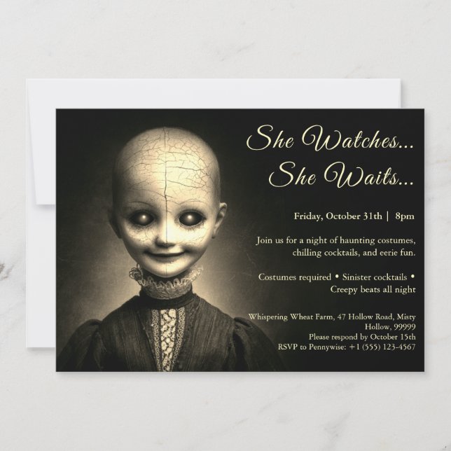 Porcelain Doll Halloween Costume Party Invitation (Front)