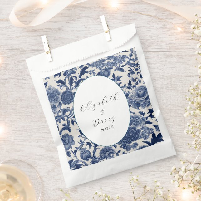 Porcelain Elegance: Blue Floral Wedding Favour Bag (Clipped)