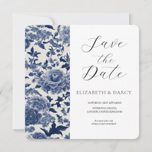 Porcelain Elegance: Blue Floral Wedding Save The Date