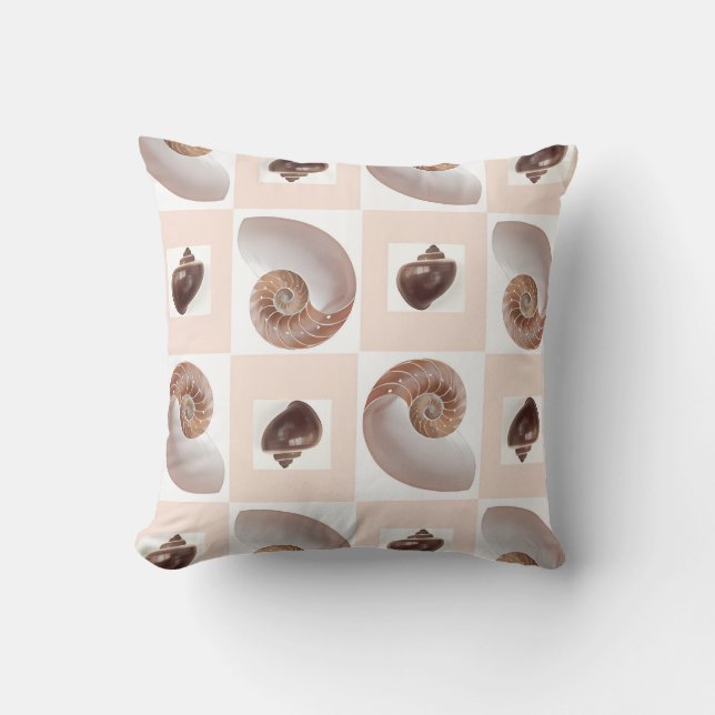 Porcelain Seashell Chequerboard Pattern Peach Throw Pillow (Front)