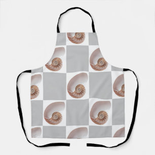 Porcelain Seashell Minimalist Checkerboard Pattern Apron