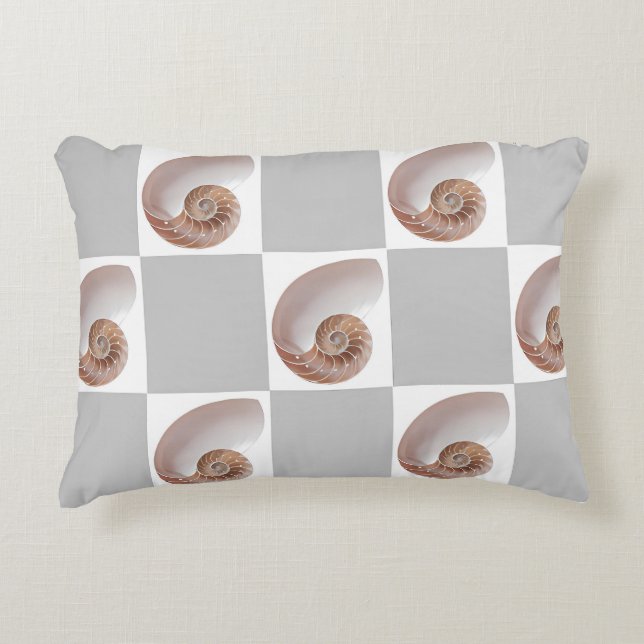 Porcelain Seashell Minimalist Chequerboard Pattern Accent Pillow (Front)