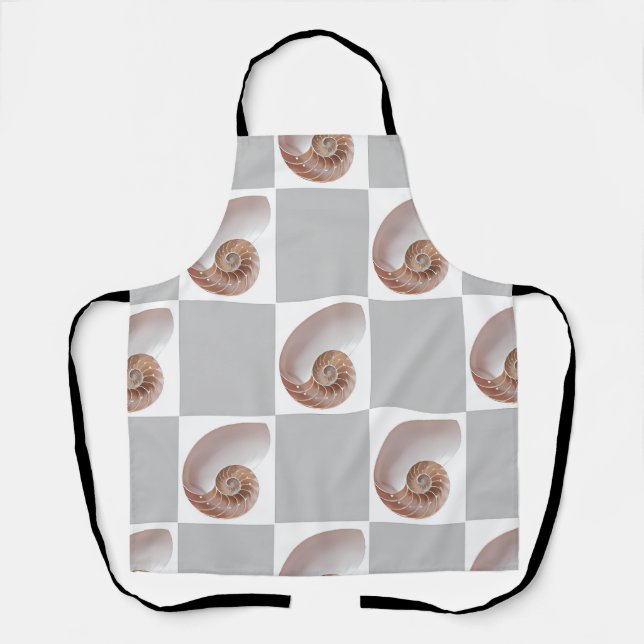 Porcelain Seashell Minimalist Chequerboard Pattern Apron (Front)