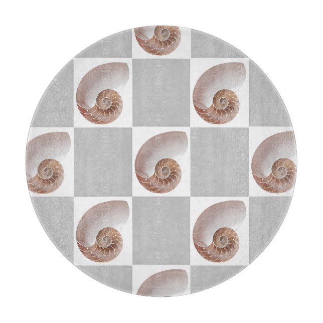 Porcelain Seashell Minimalist Chequerboard Pattern Cutting Board (Front)