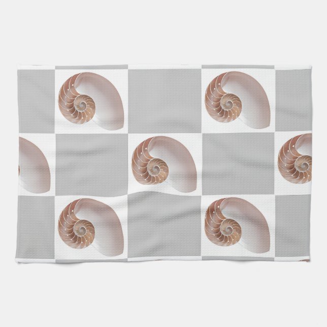 Porcelain Seashell Minimalist Chequerboard Pattern Kitchen Towel (Horizontal)