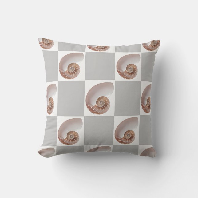 Porcelain Seashell Minimalist Chequerboard Pattern Throw Pillow (Front)