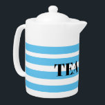 Porcelain Tea Pot - Blue Hoops<br><div class="desc">I have left it so you can either change the text, take it off all together or leave as is.</div>