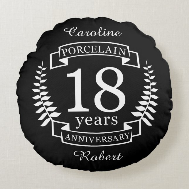Porcelain traditional wedding anniversary 18 years round pillow (Front)