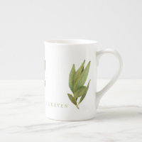 TASSE EN FAIENCE FINE FEUILLES DE LAURIER FRAÎCHES