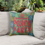 Porch Party Tropical Pattern Outdoor Pillow<br><div class="desc">Your name and the words "Porch Party" are featured on a pattern of tropical flowers and leaves on woven wicker print design on these outdoor summer pillows. MATCHING items in our store.</div>