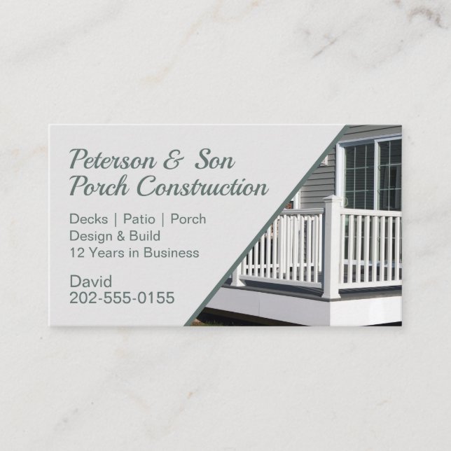 Porch Patio Deck Construction Business Card (Front)