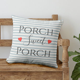 Porch Sweet Porch Blue & White Stripe Modern Outdoor Pillow
