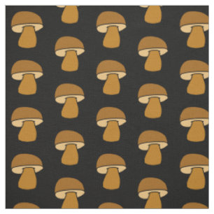 Porcino Mushroom Black Fall Autumn Pattern Fabric
