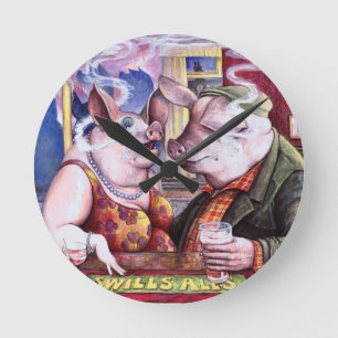 Porcs dans une horloge murale de Pub