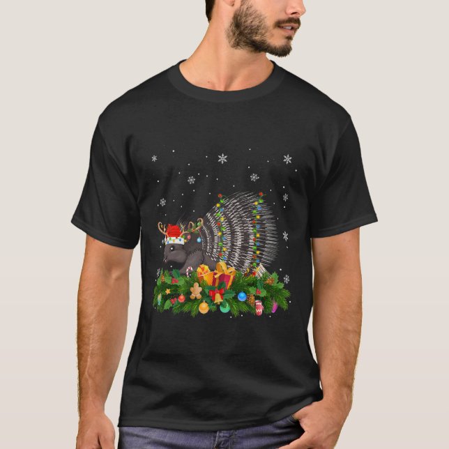 Porcupine Animal Lover Reindeer Santa Porcupine T-Shirt (Front)
