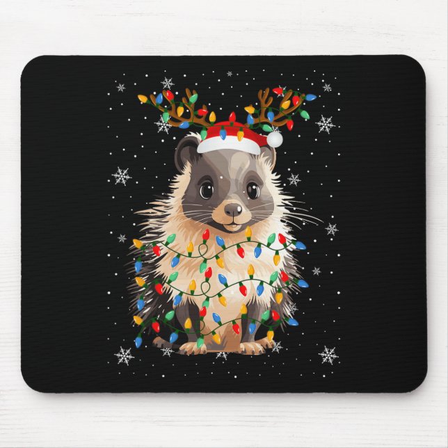 Porcupine Animal Santa Hat Ugly Christmas Tree Lig Mouse Pad (Front)