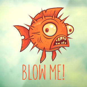Porcupine Blowfish Cartoon - Blow Me Window Cling