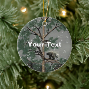 Porcupine In A Pine Tree Ceramic Ornament