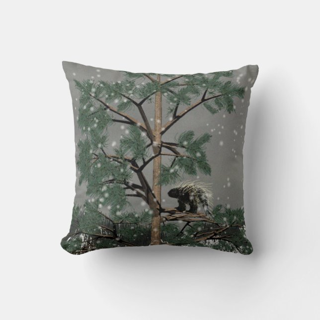 Porcupine In A Pine Tree Throw Pillow (Front)