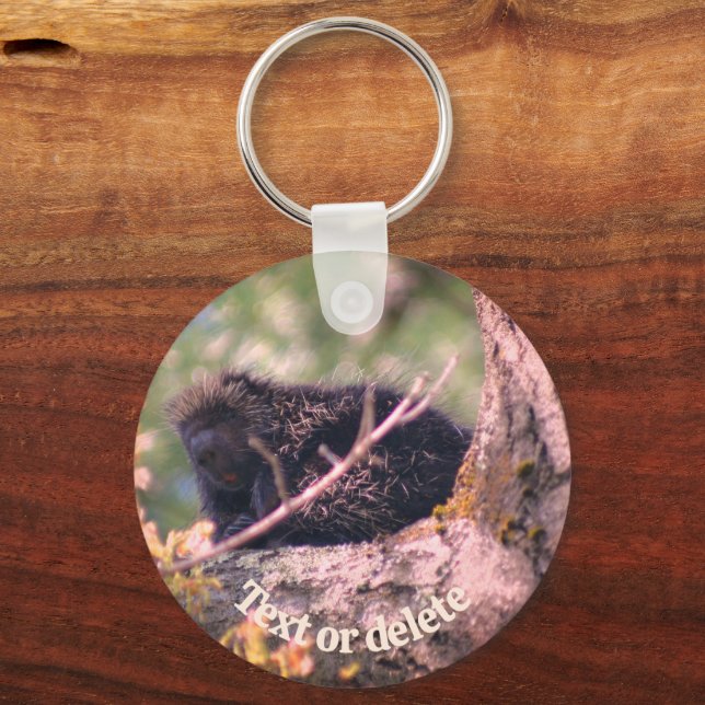 Porcupine In Tree Animal Nature Personalized Keychain (Front)