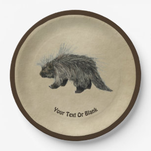 Porcupine On Old Paper Paper Plate