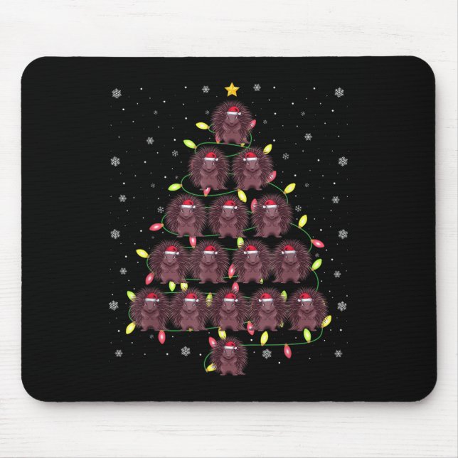 Porcupine Santa Christmas Tree Lights Ugly Sweater Mouse Pad (Front)
