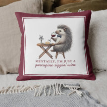 Porcupine Sippin' Wine Funny Decor Burgundy