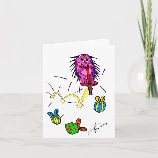Porcupine sur une carte d'anniversaire Pogo Stick (Devant)