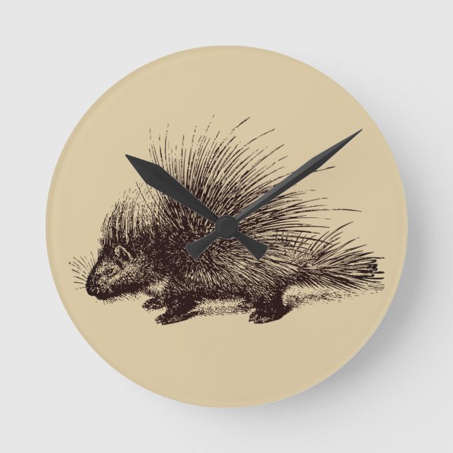 porcupine Vintage illustration Round Clock (Front)