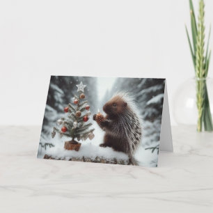 Porcupine woodland Christmas Greeting Cards