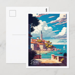 Porec Croatia vintage travel place illustration Postcard