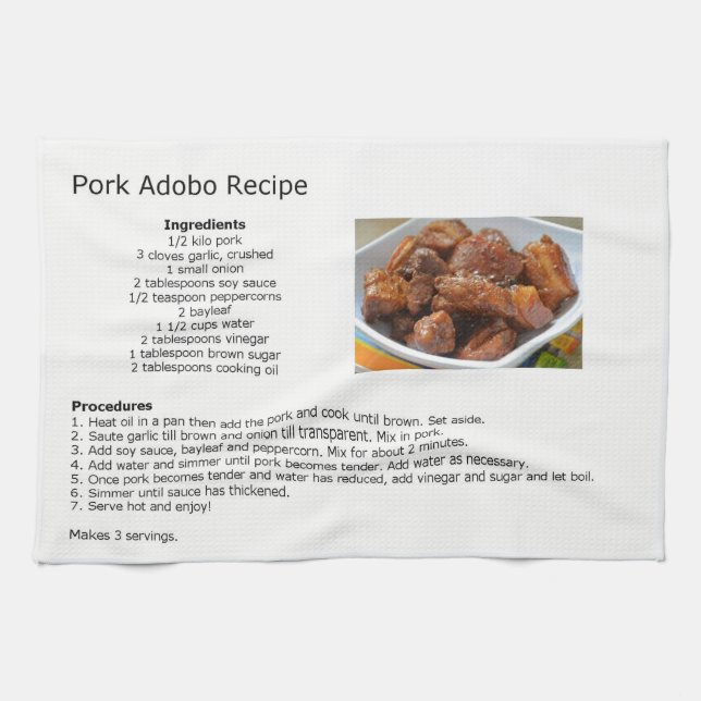 Pork Adobo Recipe Kitchen Towel (Horizontal)