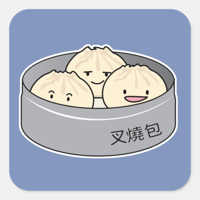 Pork Bun dim sum Chinese breakfast steamed bbq bun Square Sticker (Front)