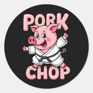 Pork Chop Funny Karate Pig Martial Classic Round Sticker