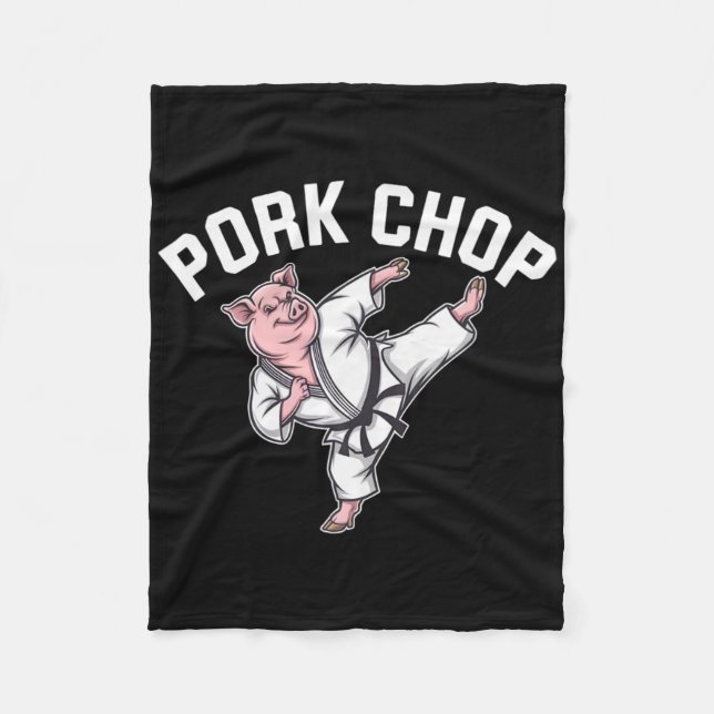 Pork Chop - Funny Pig Karate Pun  Fleece Blanket (Front)