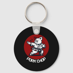 Pork Chop Karate Pig Funny Pun Martial Arts  Keychain