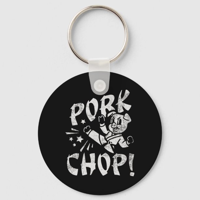 Pork Chop Sarcatic Karate Pig  Keychain (Front)