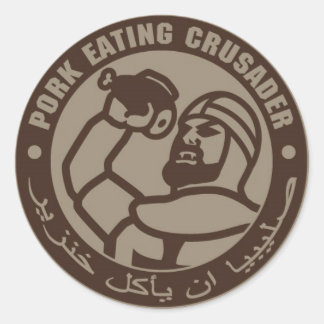 PORK EATING CRUSADER CLASSIC ROUND STICKER